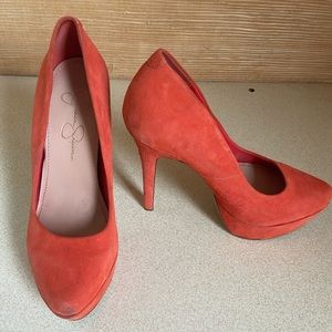 Jessica Simpson Bright Orange Suede Platforms